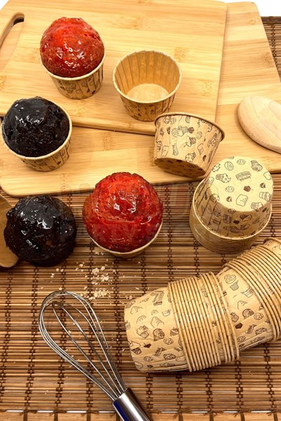 Kraft Renk Desenli 50li Kek Kalıbı Pasta Donut Baskılı Fırında Dağılmayan 6.5x4 Cm Muffin Cupcake
