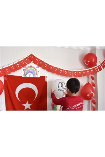 Küçük Boy Türk Bayrağı Baskılı İpe Dizili İpli Kağıt Ay Yıldız Bayrak 10x6 Cm 50 Li 3 Metre Milli