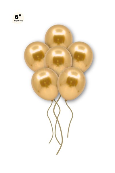 Küçük Mini Boy Gold Renkli Krom Balon 10 Adet 6 Inç 15 Cm Altın Sarısı Çok Parlak Doğum Günü Balonu