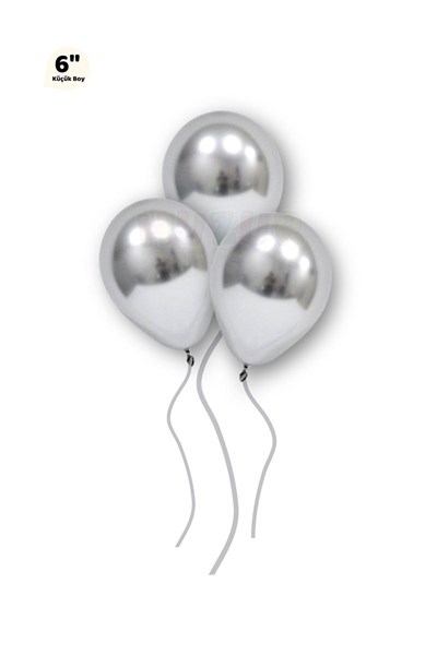 Küçük Mini Boy Gümüş Renkli Krom Balon 10 Adet 6 Inç 15 Cm Gri Silver Çok Parlak Doğum Günü Balonu