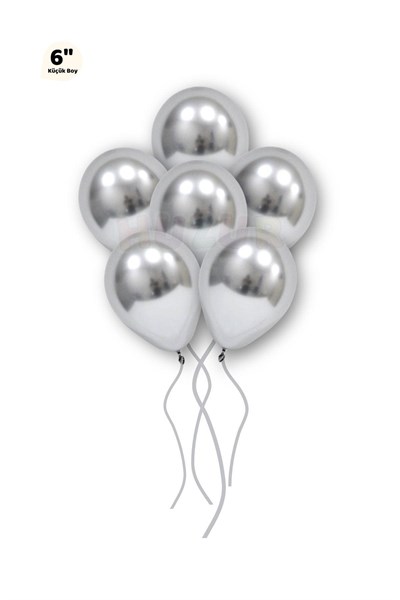 Küçük Mini Boy Gümüş Renkli Krom Balon 10 Adet 6 Inç 15 Cm Gri Silver Çok Parlak Doğum Günü Balonu