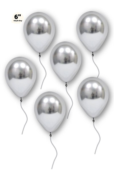Küçük Mini Boy Gümüş Renkli Krom Balon 50 Adet 6 Inç 15 Cm Gri Silver Çok Parlak Doğum Günü Balonu