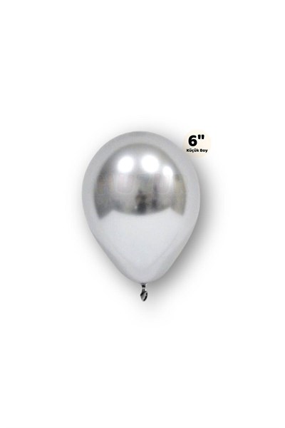 Küçük Mini Boy Gümüş Renkli Krom Balon 10 Adet 6 Inç 15 Cm Gri Silver Çok Parlak Doğum Günü Balonu