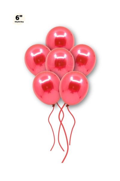 Küçük Mini Boy Kırmızı Renkli Krom Balon 10 Adet 6 Inç 15 Cm Doğum Günü Partisi Parlak Balonu