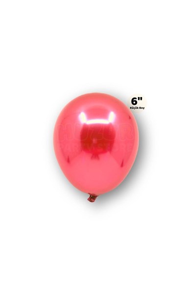 Küçük Mini Boy Kırmızı Renkli Krom Balon 10 Adet 6 Inç 15 Cm Doğum Günü Partisi Parlak Balonu
