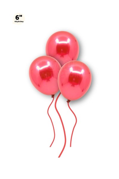 Küçük Mini Boy Kırmızı Renkli Krom Balon 10 Adet 6 Inç 15 Cm Doğum Günü Partisi Parlak Balonu