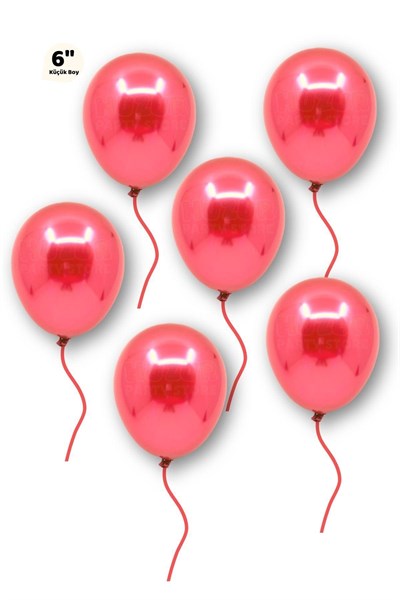 Küçük Mini Boy Kırmızı Renkli Krom Balon 10 Adet 6 Inç 15 Cm Doğum Günü Partisi Parlak Balonu