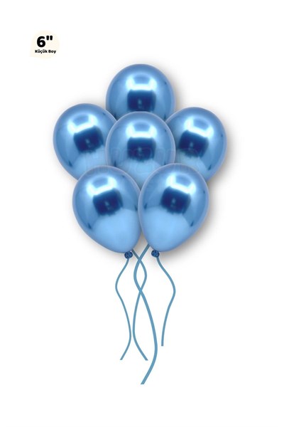 Küçük Mini Boy Mavi Renkli Krom Balon 10 Adet 6 Inç 15 Cm Doğum Günü Parlak Cinsiyet Partisi Balonu