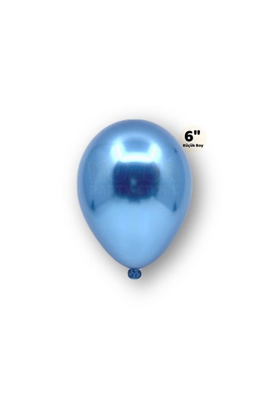 Küçük Mini Boy Mavi Renkli Krom Balon 10 Adet 6 Inç 15 Cm Doğum Günü Parlak Cinsiyet Partisi Balonu