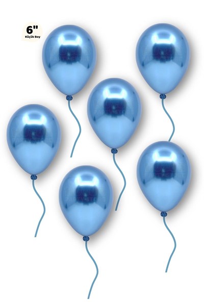 Küçük Mini Boy Mavi Renkli Krom Balon 10 Adet 6 Inç 15 Cm Doğum Günü Parlak Cinsiyet Partisi Balonu