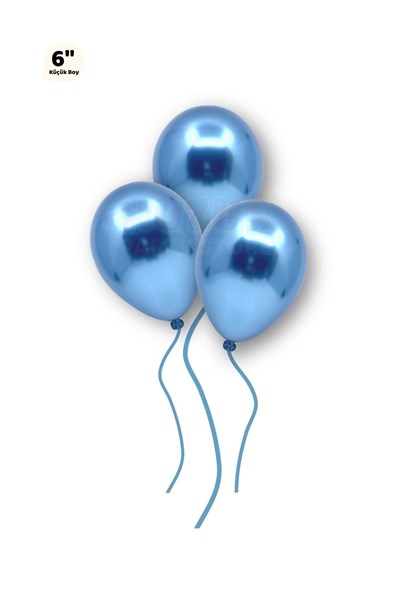 Küçük Mini Boy Mavi Renkli Krom Balon 10 Adet 6 Inç 15 Cm Doğum Günü Parlak Cinsiyet Partisi Balonu