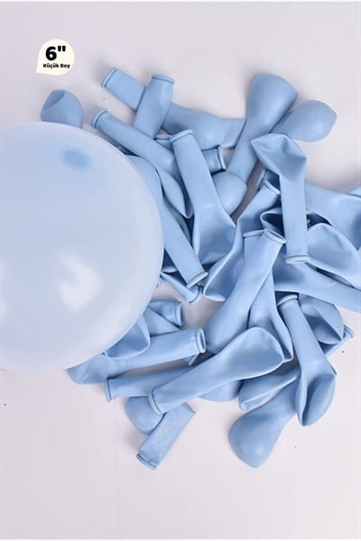 Küçük Mini Boy Mavi Renkli Makaron Balon 10 Adet 6 Inç 15 Cm Parti Balonu Soft Renk Doğum Günü Süsü