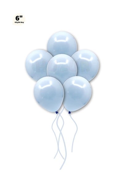 Küçük Mini Boy Mavi Renkli Makaron Balon 10 Adet 6 Inç 15 Cm Parti Balonu Soft Renk Doğum Günü Süsü