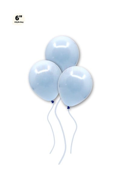 Küçük Mini Boy Mavi Renkli Makaron Balon 10 Adet 6 Inç 15 Cm Parti Balonu Soft Renk Doğum Günü Süsü