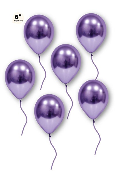 Küçük Mini Boy Mor Renkli Krom Balon 10 Adet 6 Inç 15 Cm Doğum Günü Partisi Balonu Çok Canlı Parlak