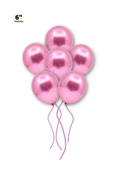 Küçük Mini Boy Pembe Renkli Krom Balon 10 Adet 6 Inç 15 Cm Doğum Günü Parlak Cinsiyet Partisi Balonu