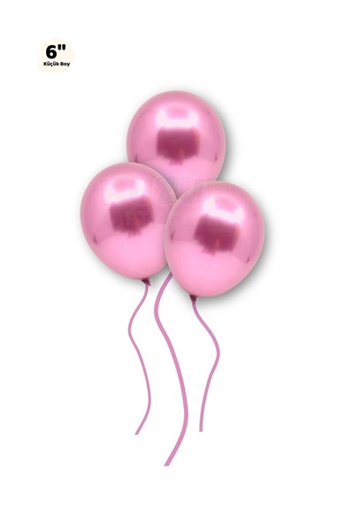 Küçük Mini Boy Pembe Renkli Krom Balon 50 Adet 6 Inç 15 Cm Doğum Günü Parlak Cinsiyet Partisi Balonu