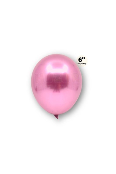 Küçük Mini Boy Pembe Renkli Krom Balon 10 Adet 6 Inç 15 Cm Doğum Günü Parlak Cinsiyet Partisi Balonu