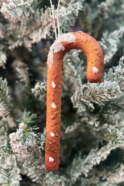 Kurabiye Görünümlü Baston Şeker Yılbaşı Ağacı Süsü 20 Cm Parıltılı Yeni Yıl Strafor Çam Ağaç Süsü