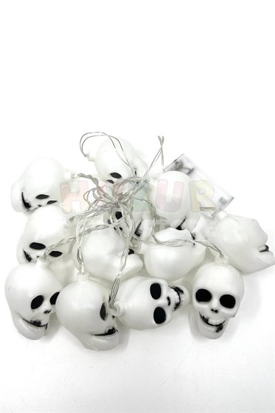Kurukafa Led Işık Karışık Renkli 12 Kurukafalı 240 Cm Pilli Halloween Cadılar Bayramı Dekor Süsü