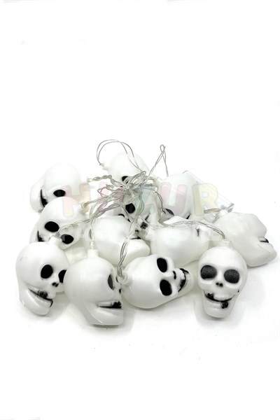 Kurukafa Led Işık Karışık Renkli 12 Kurukafalı 240 Cm Pilli Halloween Cadılar Bayramı Dekor Süsü