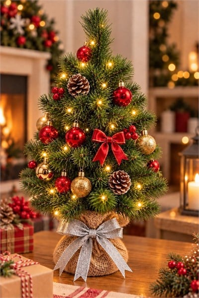 Led Işıklı 30 Cm Yılbaşı Çam Ağacı 36 Dal 3 Metre Led Hediyeli Masaüstü Dağıtmalık Yeni Yıl Süsü