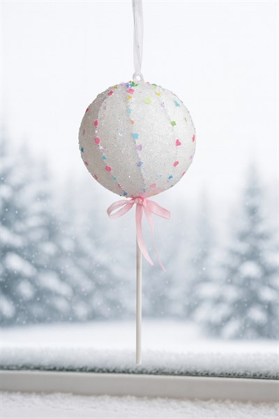 Lolipop Şeker 25 Cm Pembe Fiyonklu Renkli Mini Yıldız Kalp Figürlü Tatlı Yılbaşı Çam Ağacı Süsü