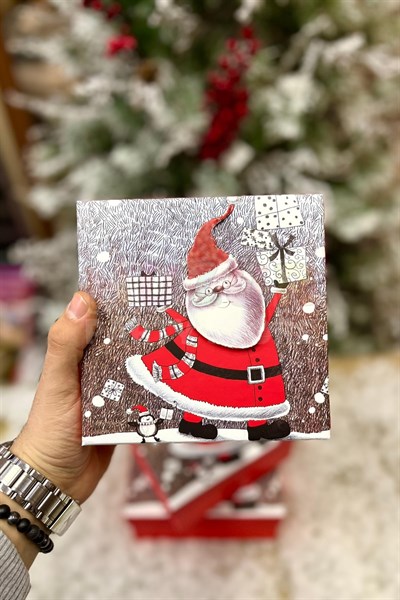 Lüks Yılbaşı Hediyelik Hediye Kutusu 3 Lü Set Kabartmalı Noel Baba Baskılı Yeni Yıl Kış Temalı