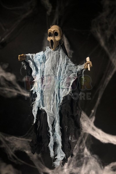 Mavi Kafatası Asalı Çığlık Cadı 45 Cm Pilli Sese Duyarlı Hareketli Halloween Cadılar Bayramı Parti