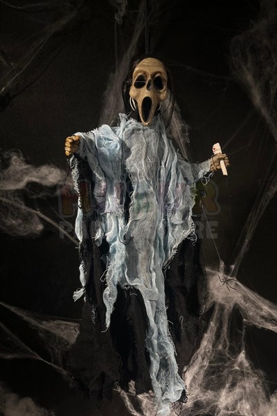 Mavi Kafatası Asalı Çığlık Cadı 45 Cm Pilli Sese Duyarlı Hareketli Halloween Cadılar Bayramı Parti