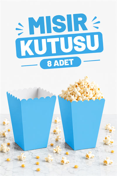 Mavi Mısır Kutusu 8li Karton Cips Kutusu Düz Renkli 8 Adet Pop Corn Darı Kabı