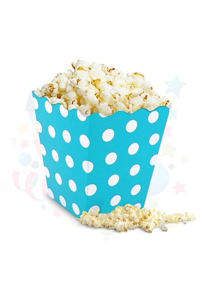 Mavi Puantiyeli Mısır Kutusu 8li Karton Cips Kutusu 8 Adet Pop Corn Darı Kabı