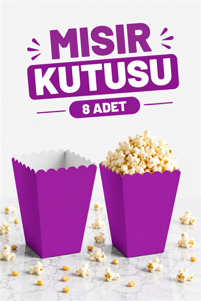 Mor Mısır Kutusu 8li Karton Cips Kutusu Düz Renkli 8 Adet Pop Corn Darı Kabı