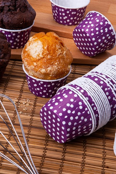 Mor Puantiyeli 50li Kek Kalıbı Fırında Dağılmayan 7x3.5 Cm Muffin Kalıbı Cupcake Stand Kapsülü