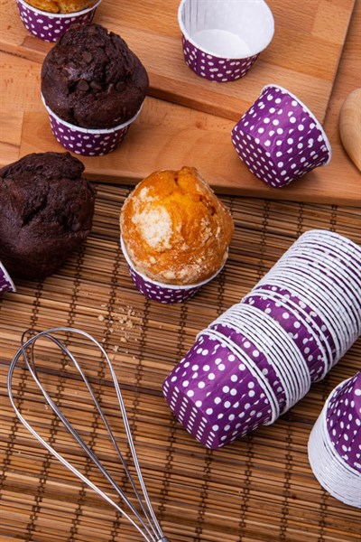 Mor Puantiyeli 50li Kek Kalıbı Fırında Dağılmayan 7x3.5 Cm Muffin Kalıbı Cupcake Stand Kapsülü