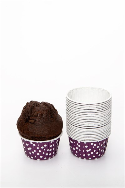 Mor Puantiyeli 50li Kek Kalıbı Fırında Dağılmayan 7x3.5 Cm Muffin Kalıbı Cupcake Stand Kapsülü