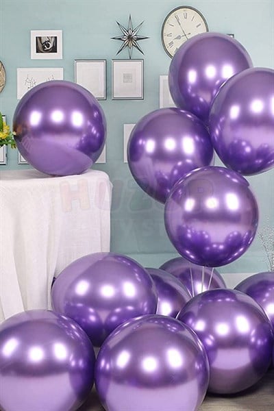 Mor Renkli Krom Balon 10 Adet 30 Cm Inanılmaz Parlak Aynalı Rengi Canlı Doğum Günü Parti Balonu