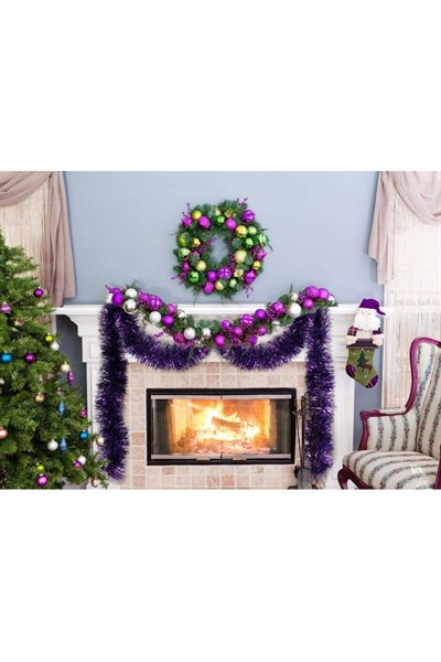 Mor Yılbaşı Garland Doğum Günü Simi Çam Ağacı Süsü 200x7 Cm Boyuna Asılan Boyna Takılan Süsleme Sim
