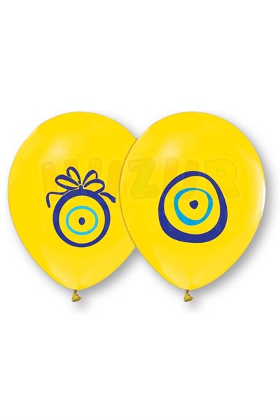 Nazar Boncuğu Detaylı Balon 10 Adet 30 Cm Lacivert Sarı Beyaz Balon Sünnetime Hoşgeldiniz Mevlüt