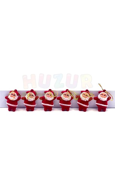 Noel Baba Yılbaşı Çam Ağacı Süsü 6lı 5 Cm Kırmızı Renk Kıyafetli Beyaz Sakallı Yeni Yıl Süsü
