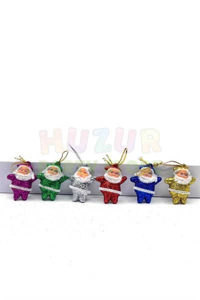 Noel Baba Yılbaşı Çam Ağacı Süsü 6lı 5 Cm Karışık Renk Simli Kıyafetli Beyaz Sakallı Yeni Yıl Süsü