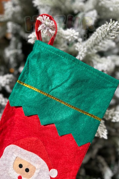 Noel Baba Yılbaşı Çorap 25x35 cm Kırmızı Yeşil Renkli Yeni Yıl Çam Ağacı Asmalık Asılan Dekor Süs