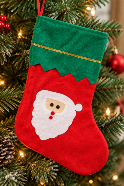 Noel Baba Yılbaşı Çorap 25x35 cm Kırmızı Yeşil Renkli Yeni Yıl Çam Ağacı Asmalık Asılan Dekor Süs