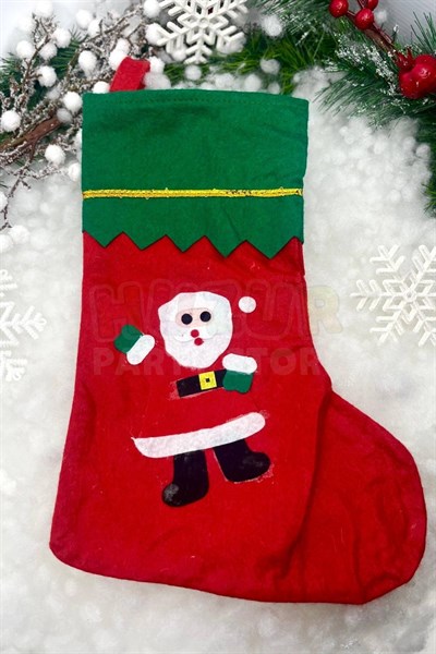 Noel Baba Yılbaşı Çorap 25x35 Cm Kırmızı Yeşil Renkli Yeni Yıl Çam Ağacı Asmalık Asılan Dekor Süs