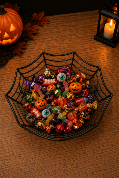 Örümcek Ağı Motifli Sunum Kasesi Siyah Halloween Cadılar Bayramı Şekerlik Parti Dekor Aksesuarı