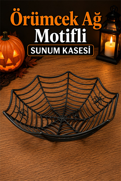 Örümcek Ağı Motifli Sunum Kasesi Siyah Halloween Cadılar Bayramı Şekerlik Parti Dekor Aksesuarı