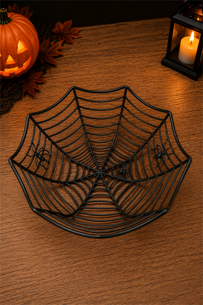 Örümcek Ağı Motifli Sunum Kasesi Siyah Halloween Cadılar Bayramı Şekerlik Parti Dekor Aksesuarı