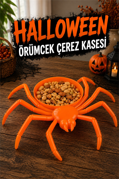 Örümcek Figürlü Çerez Kasesi Turuncu Halloween Cadılar Bayramı Şekerlik Parti Sunum Dekor Aksesuarı