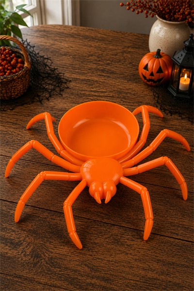 Örümcek Figürlü Çerez Kasesi Turuncu Halloween Cadılar Bayramı Şekerlik Parti Sunum Dekor Aksesuarı