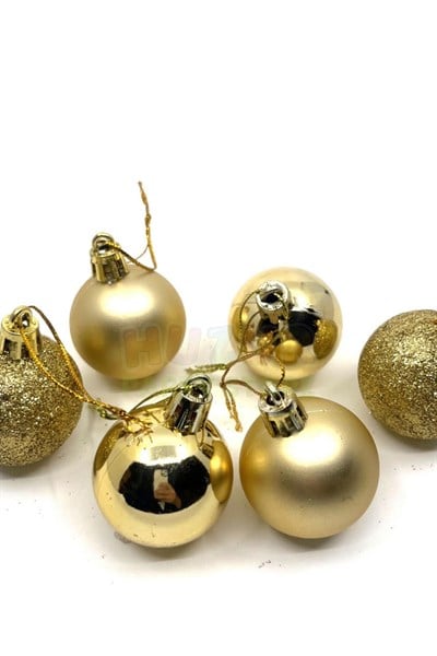Parlak Simli Mat Gold Renkli Cici Top 4 Cm 6lı Yılbaşı Yeni Yıl Çam Ağacı Süsü Ipli Altın Sarısı